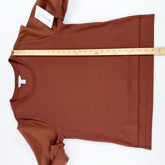 Athleta Women's Harlow Hybrid Woven Knit Tee Top Medium Rust - Picture 16 of 16